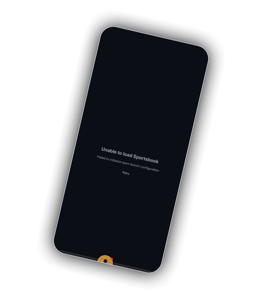 Tabblad Sports van SherLuck Casino met de melding Unable to load Sportsbook en een knop Retry